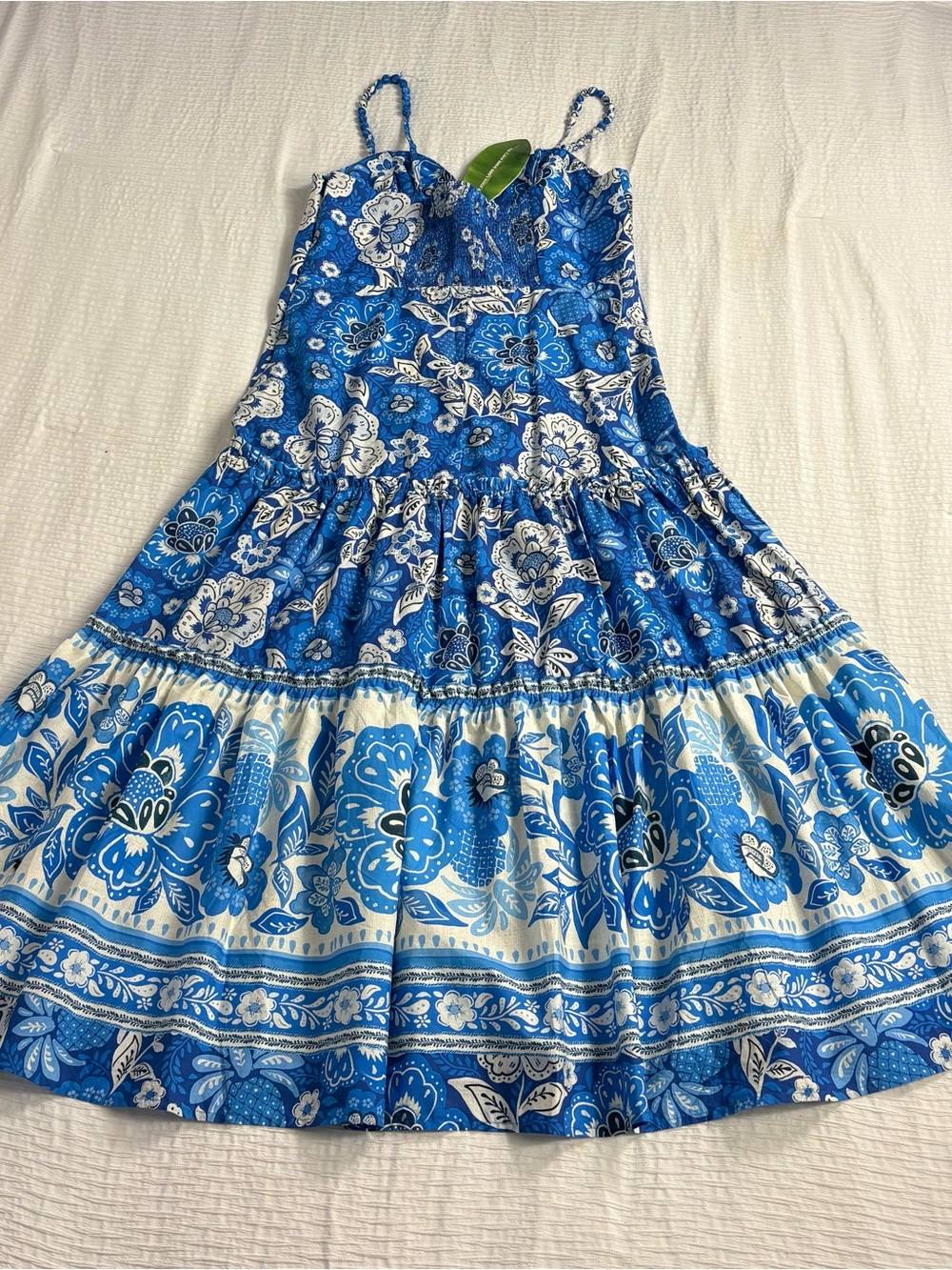 FARM Rio Blue & White Floral Tiered Sundress with Spaghetti Straps - Picture 5 of 11